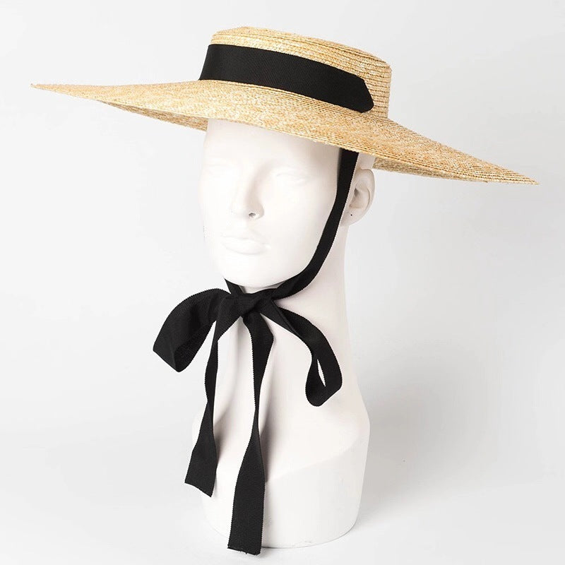 Simple And Fashionable Strappy Straw flat Top Straw Hat Sunshade Straw Straw Hat Limorista