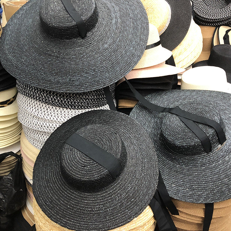 Simple And Fashionable Strappy Straw flat Top Straw Hat Sunshade Straw Straw Hat Limorista