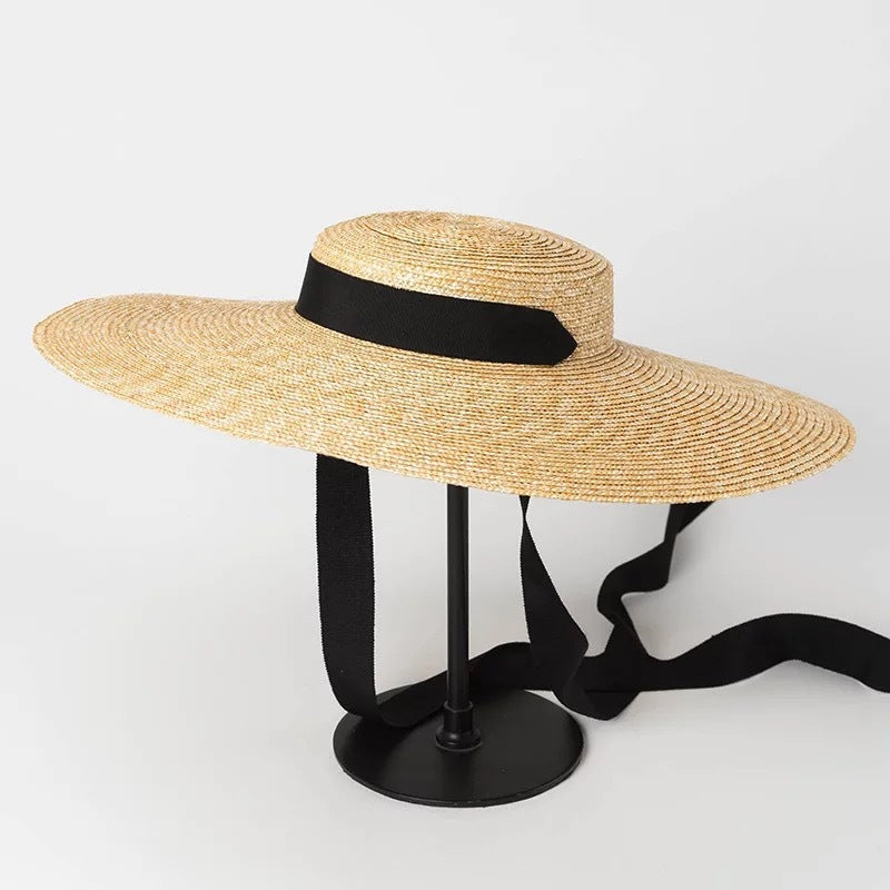Simple And Fashionable Strappy Straw flat Top Straw Hat Sunshade Straw Straw Hat Limorista