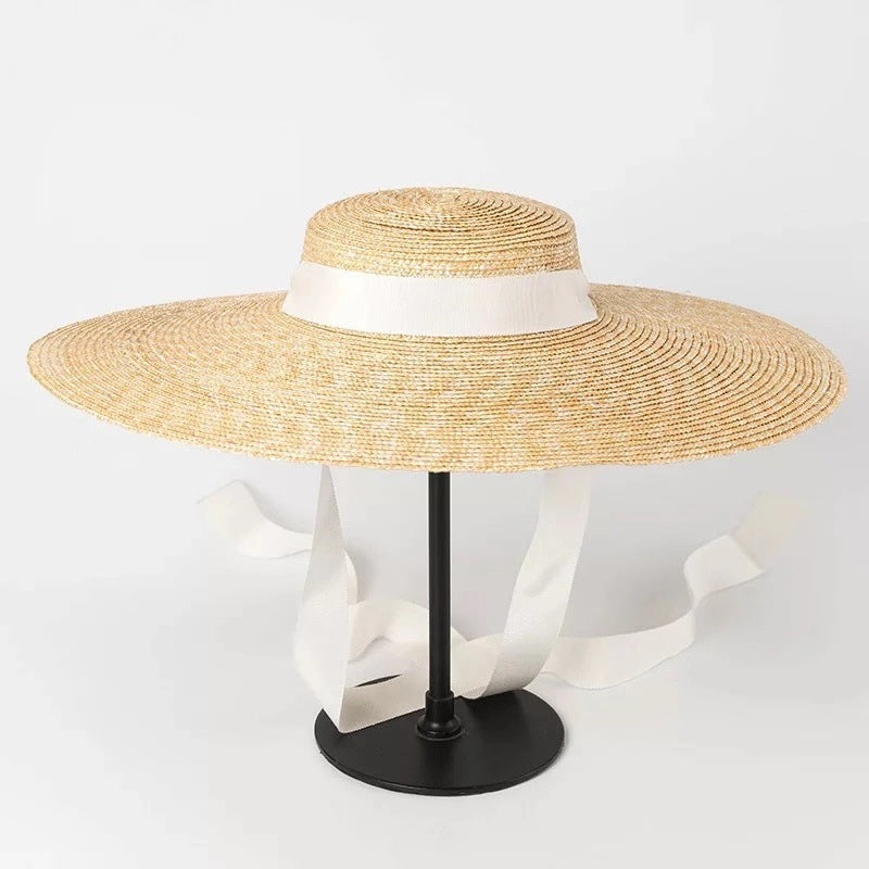 Simple And Fashionable Strappy Straw flat Top Straw Hat Sunshade Straw Straw Hat Limorista