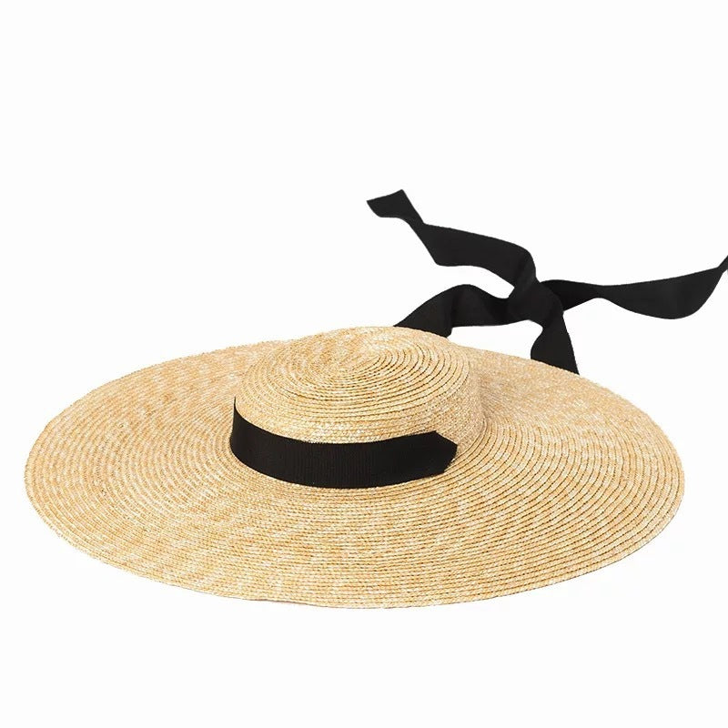 Simple And Fashionable Strappy Straw flat Top Straw Hat Sunshade Straw Straw Hat Limorista