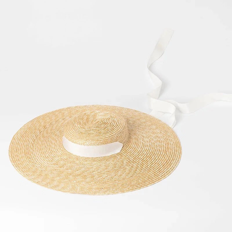 Simple And Fashionable Strappy Straw flat Top Straw Hat Sunshade Straw Straw Hat Limorista
