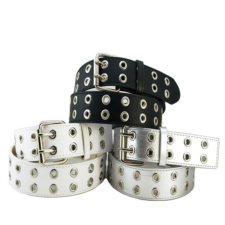 Eyelet Belt Punk Double Row Pin Buckle Belt Limorista