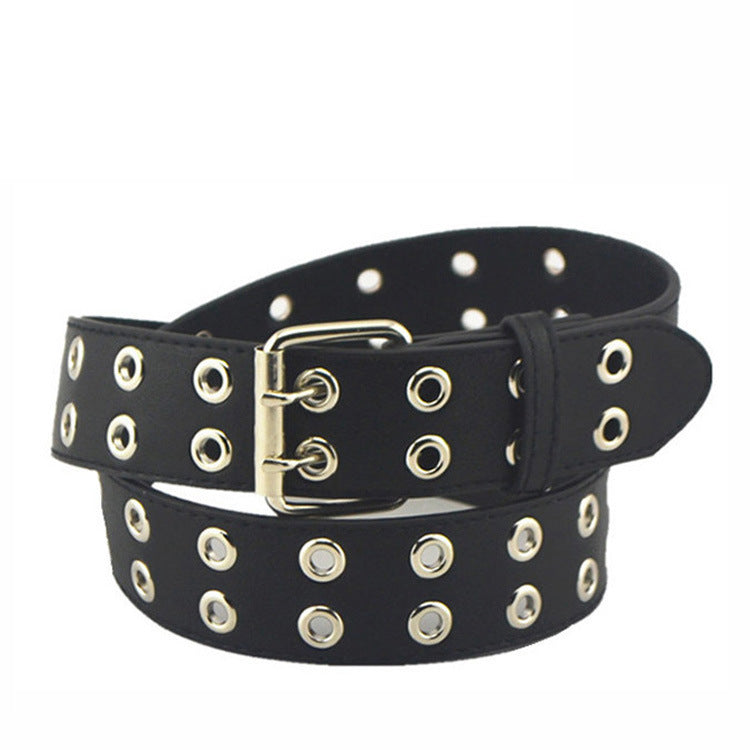 Eyelet Belt Punk Double Row Pin Buckle Belt Limorista