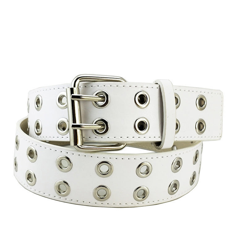 Eyelet Belt Punk Double Row Pin Buckle Belt Limorista
