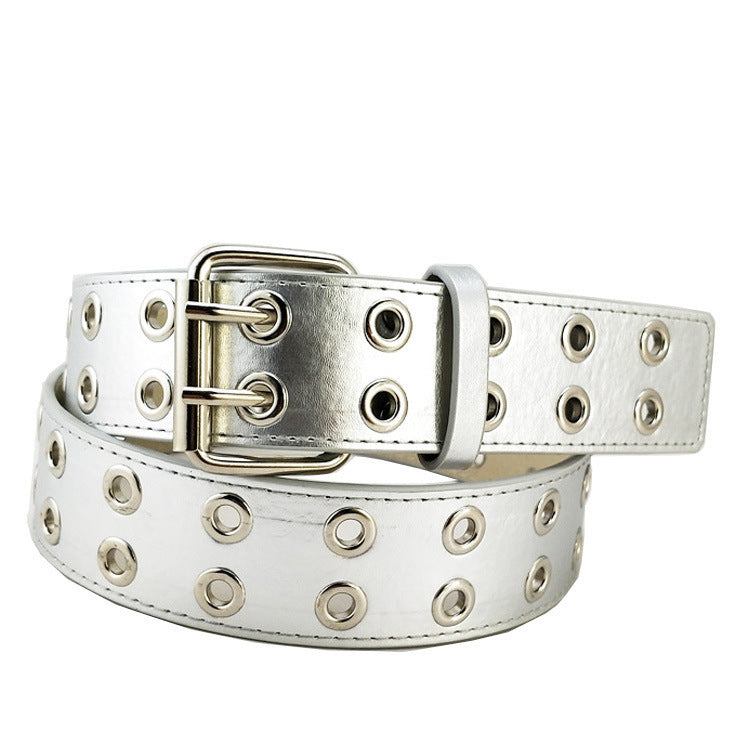 Eyelet Belt Punk Double Row Pin Buckle Belt Limorista