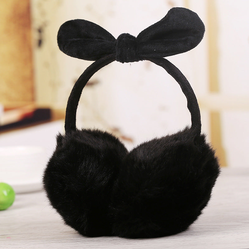 New Cute Rabbit Ears Bowknot Earmuffs For Ladies Winter Rabbit Fur Earmuffs Limorista