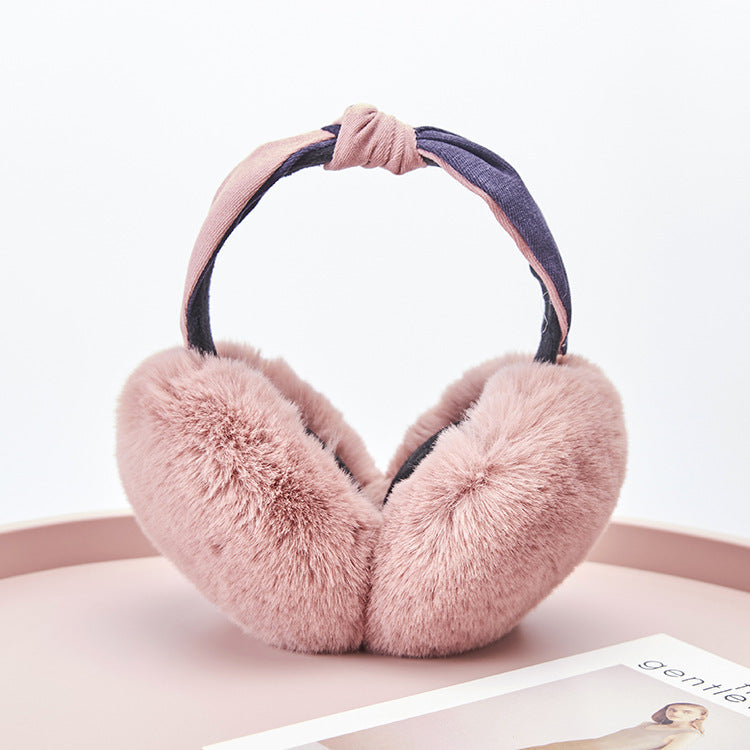 New Cute Rabbit Ears Bowknot Earmuffs For Ladies Winter Rabbit Fur Earmuffs Limorista