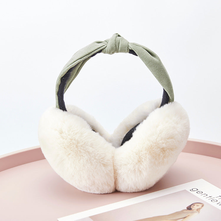 New Cute Rabbit Ears Bowknot Earmuffs For Ladies Winter Rabbit Fur Earmuffs Limorista