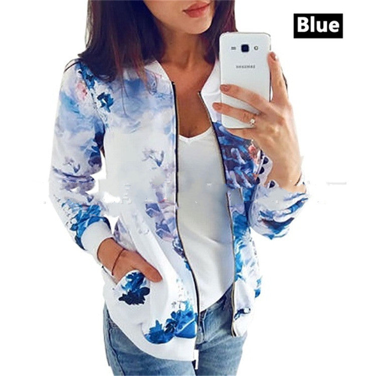 Fashion Printed Round Neck Zipper Long Sleeve Coat Limorista