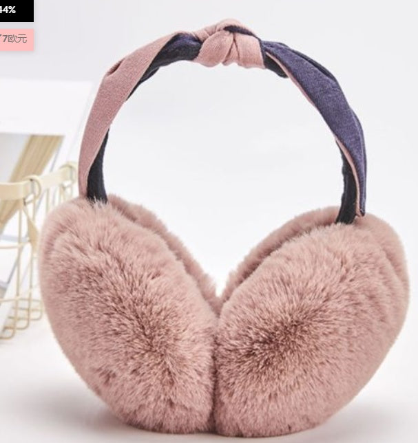 New Cute Rabbit Ears Bowknot Earmuffs For Ladies Winter Rabbit Fur Earmuffs Limorista