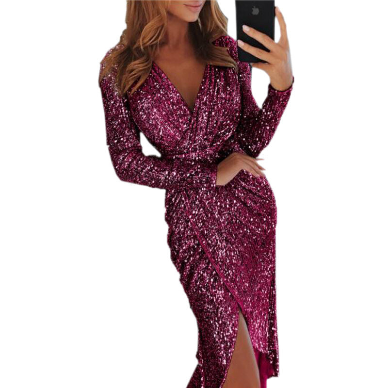 Women Clothes Bodycon Dresses New Ladies Bronzing Long-sleeved Limorista