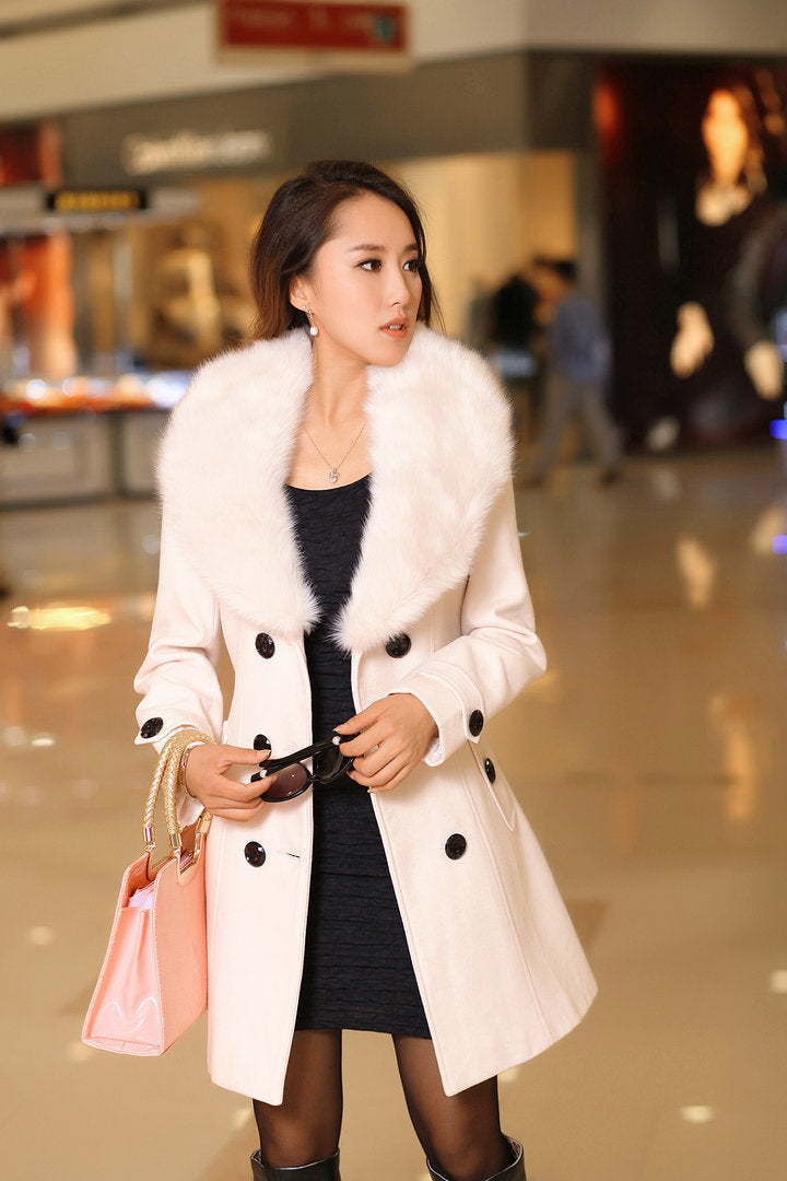 Mid-length Winter Coat With Woolen Collar And Double-breasted Coat Limorista