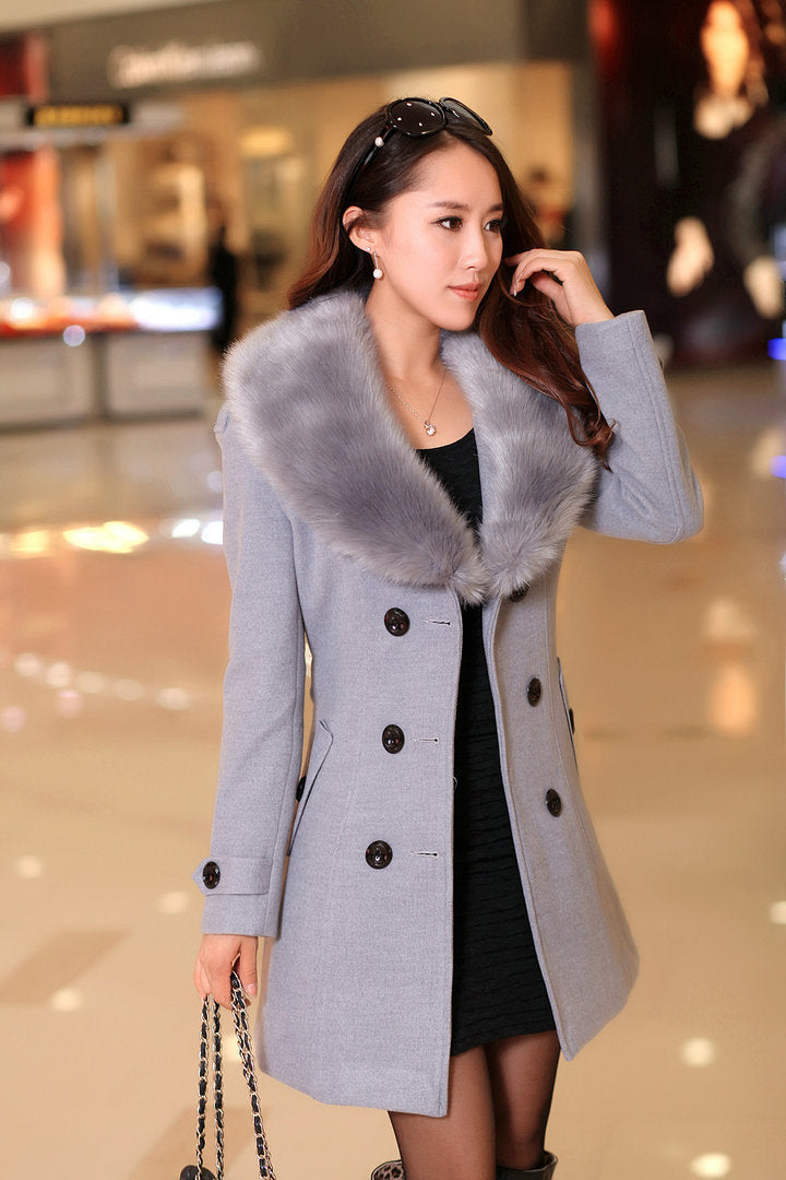 Mid-length Winter Coat With Woolen Collar And Double-breasted Coat Limorista