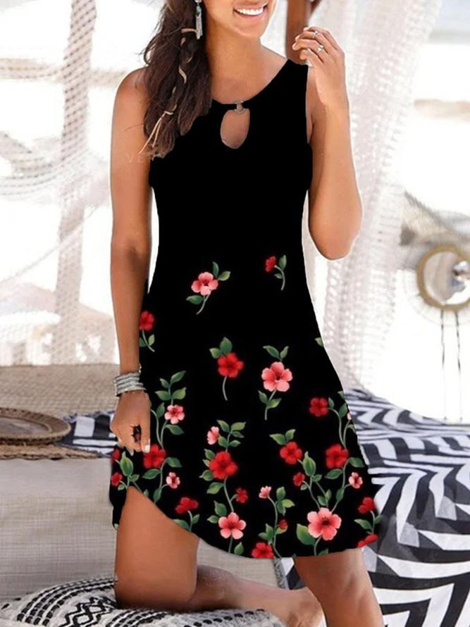 Sleeveless Round Neck Floral Dress Limorista