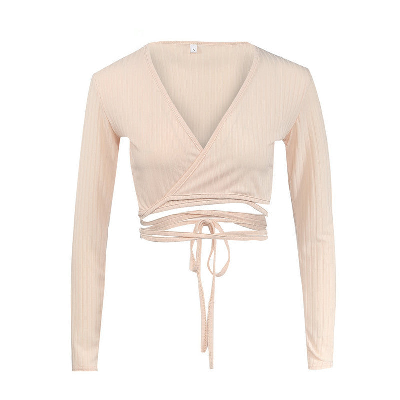 Limorista - Deep V Tie Long Sleeve Top