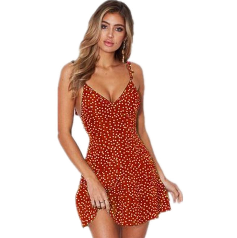 Polka-dot Strappy Dress Women Summer Fashion Beach Sundress Limorista