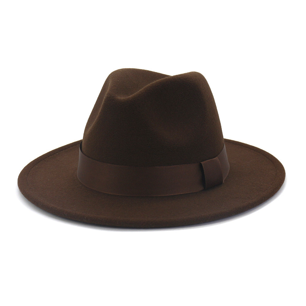 Fashionable Woolen Gentleman Jazz Flat Brim Big Hat Limorista