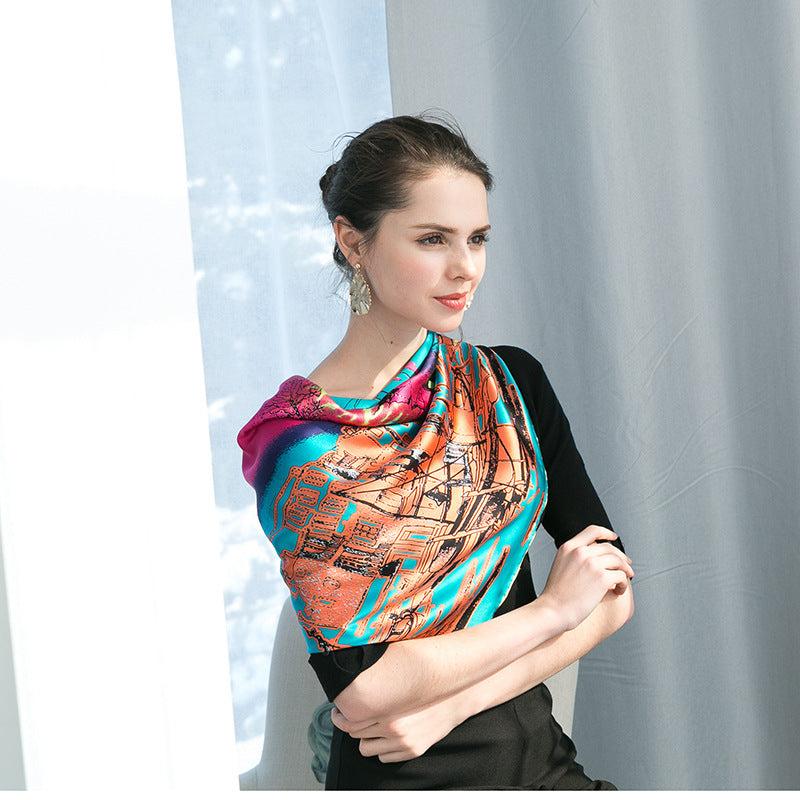 Peacock Blue Silk Large Square Scarf Large Silk Scarf Limorista