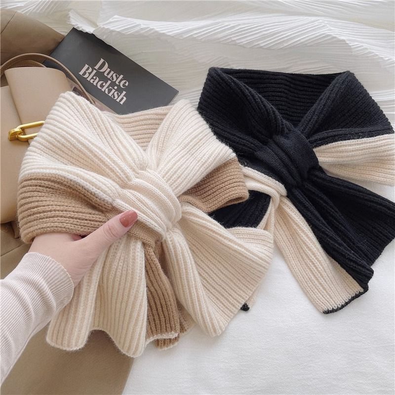 Sweet Color-blocked Knitted Scarf For Women Autumn And Winter Warm Versatile Fashion Scarf For Girls Limorista