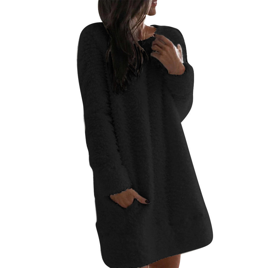 Plush straight pocket dress Limorista