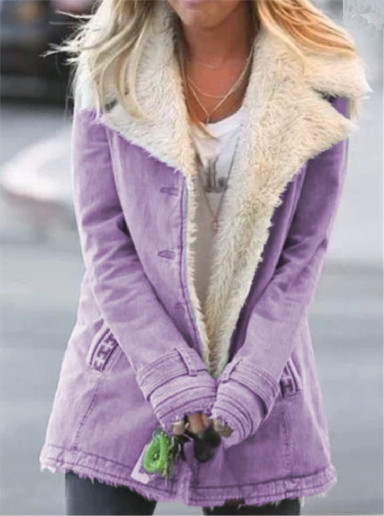 Women Plus Size Warm Coats Composite Plush Button Lapels Jacket Outwearcoat Limorista