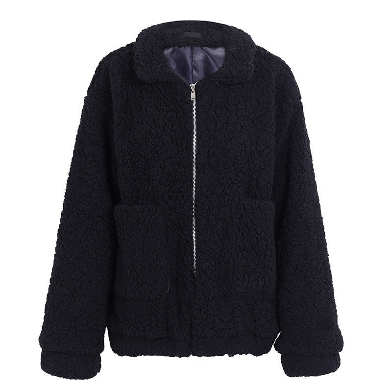 Faux lambswool oversized jacket coat Winter black warm hairly jacket Women autumn outerwear Limorista