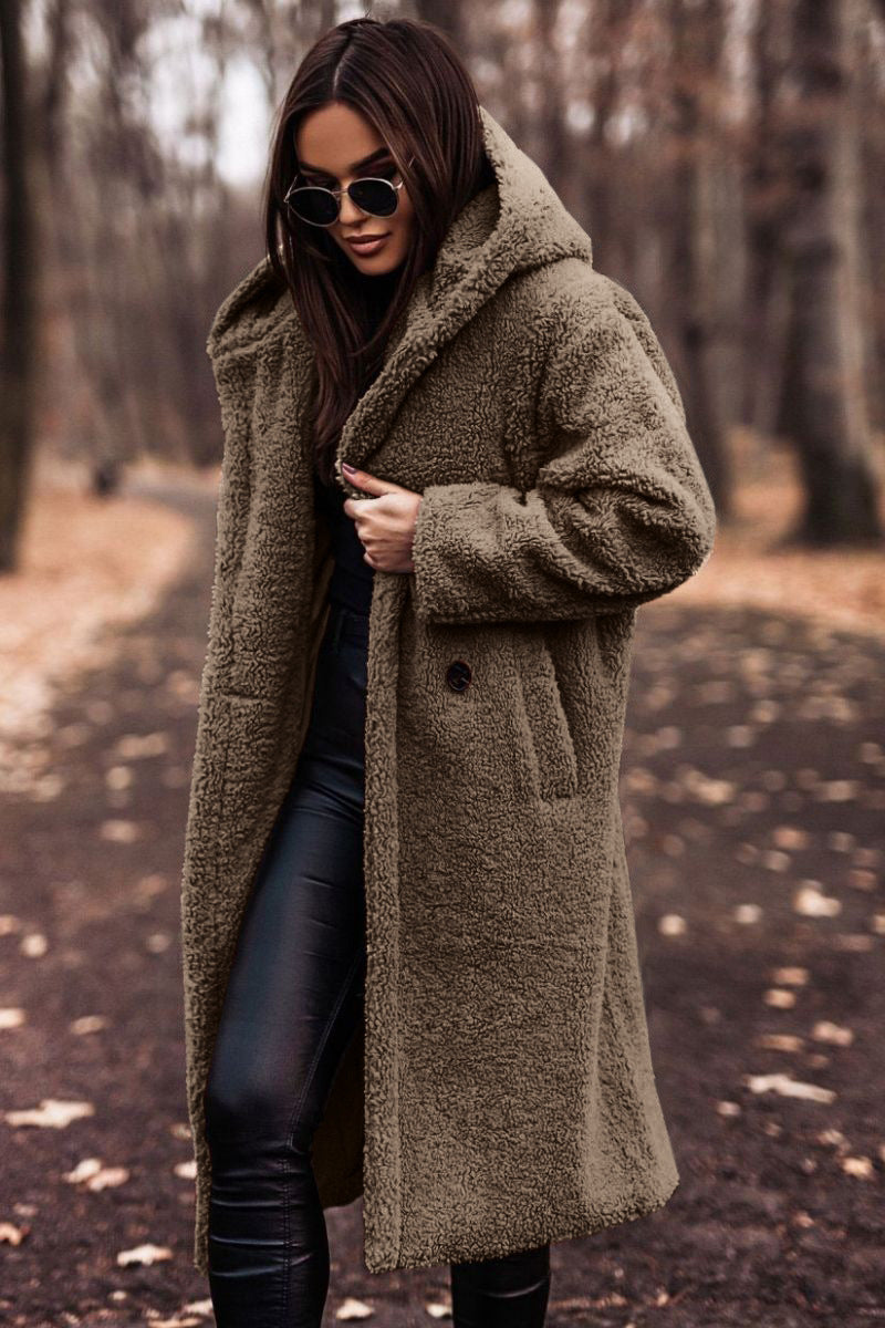 Fashion Long Clean Color Long Sleeve Woolen Women&