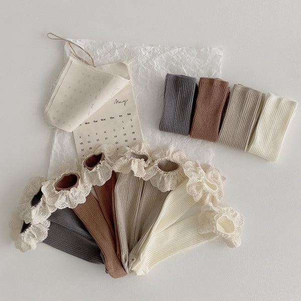 Korean Morandi heelless solid color lace socks Limorista