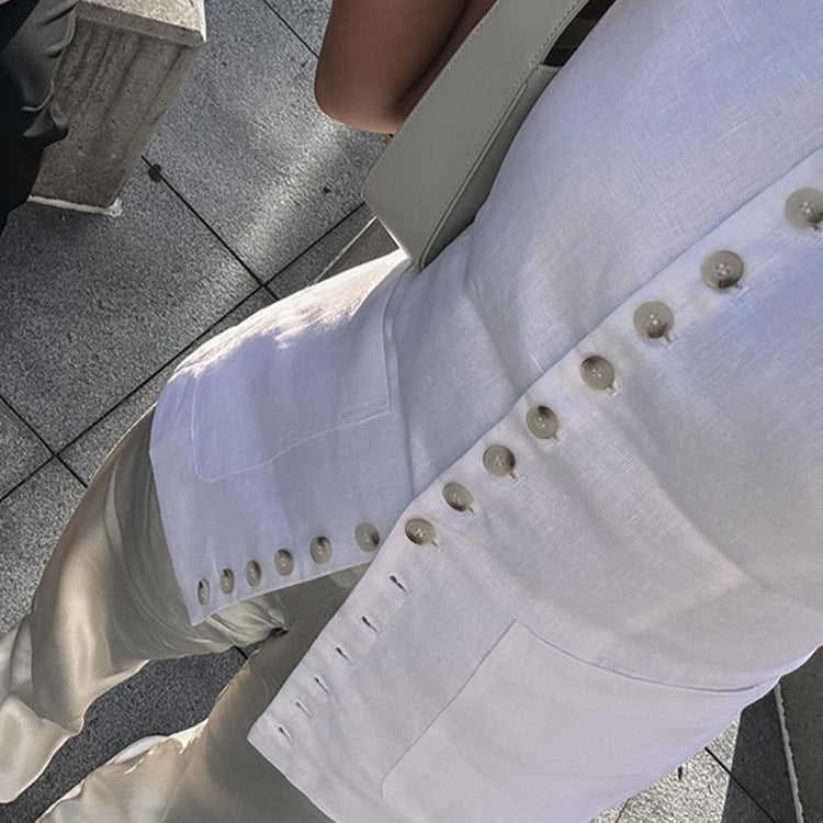 Limorista - Elegant Round Neck Sleeveless Shirt Single Breasted Vest Jacket