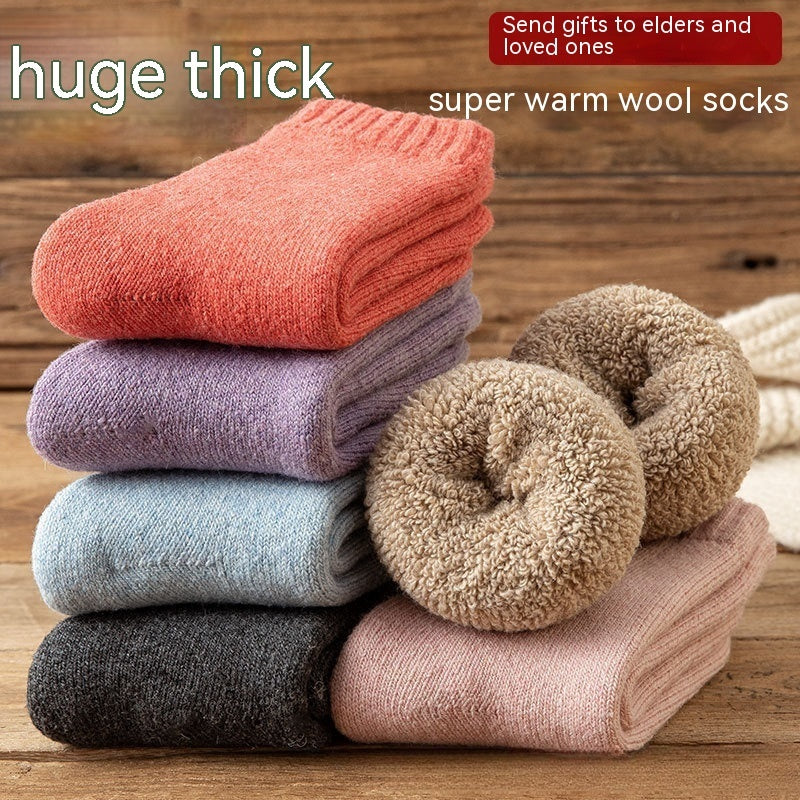 Winter Warm Padded Extra Thick Fleece Lined Fur Selvedge Female Middle Tube Socks - Limorista