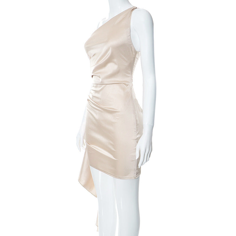 One-shoulder Sleeveless Mini Dress Sexy Slim Backless Skirt Party Wedding Dresses Womens Clothing Limorista