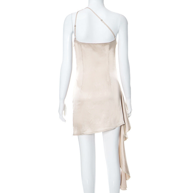 One-shoulder Sleeveless Mini Dress Sexy Slim Backless Skirt Party Wedding Dresses Womens Clothing Limorista