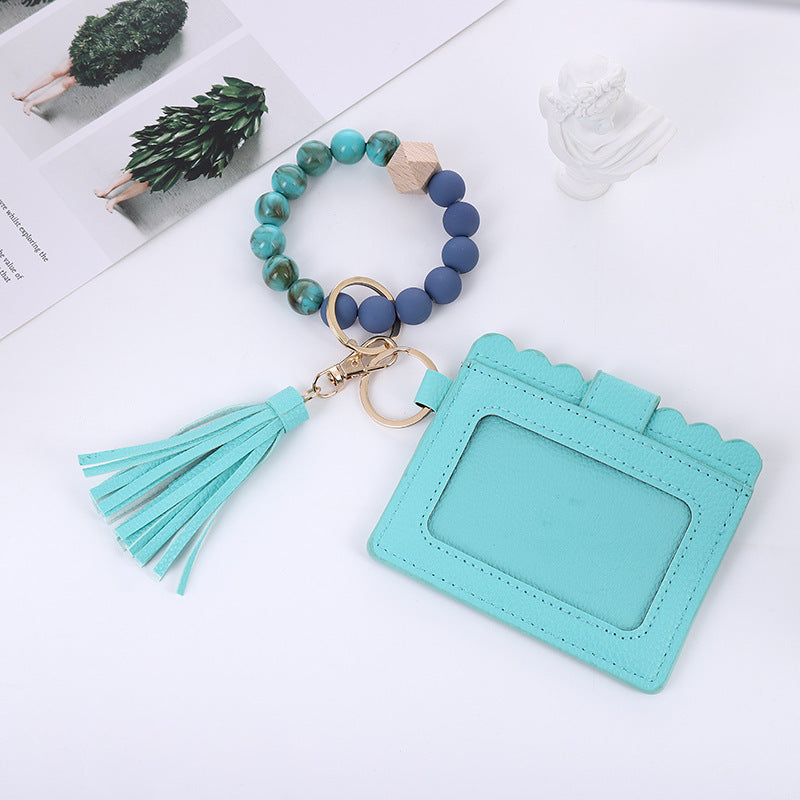 Silicone Bead Bracelet Card Bag Pu Tassel Women&