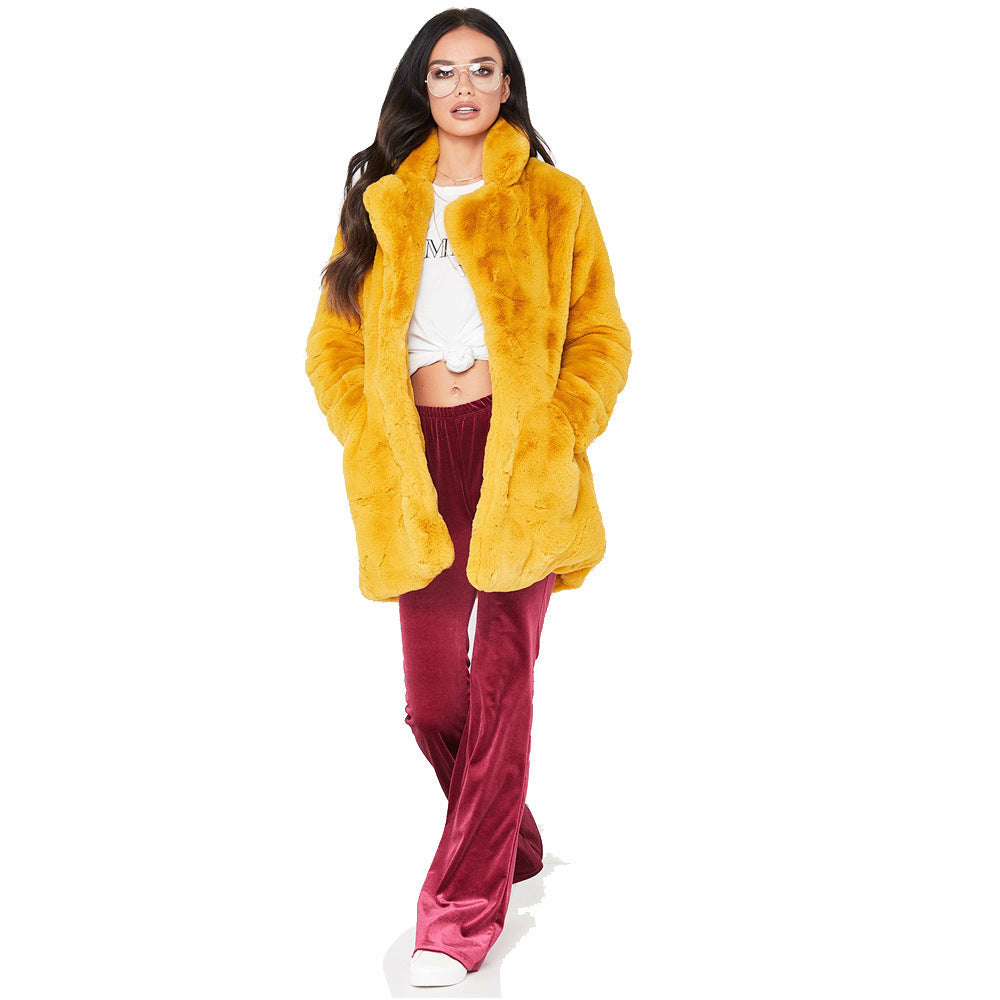 Faux Fur Coat Women Long Sleeve Warm Thick Wave Jackets Plus Size Coat Winter Black Yellow Rose Red Fur Coats Autumn Limorista