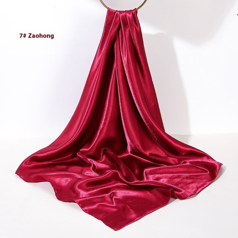 Pure Color Silk Scarf Artificial Silk 90cm Shiny Satin Shawl Limorista