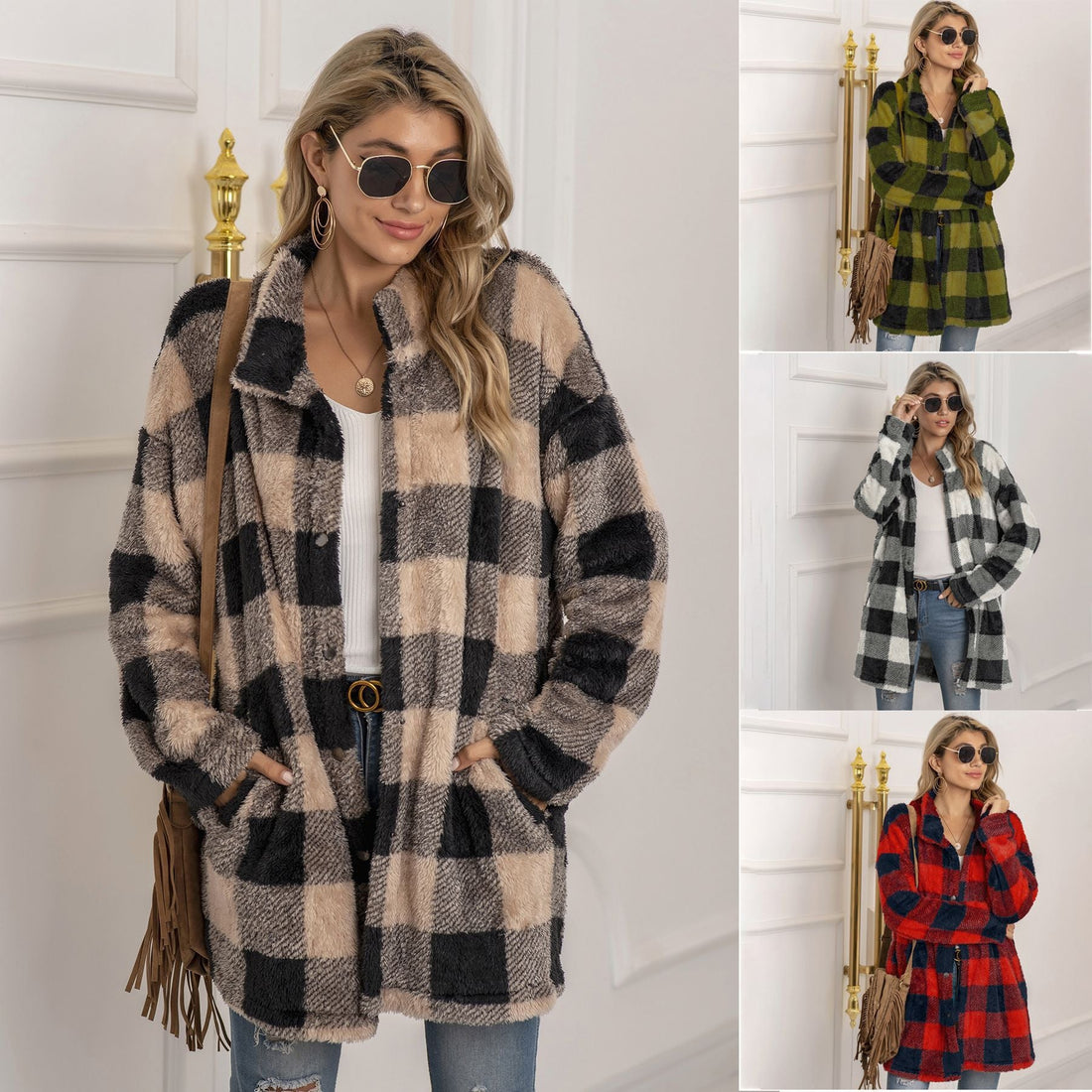 Contrast plaid long coat Limorista