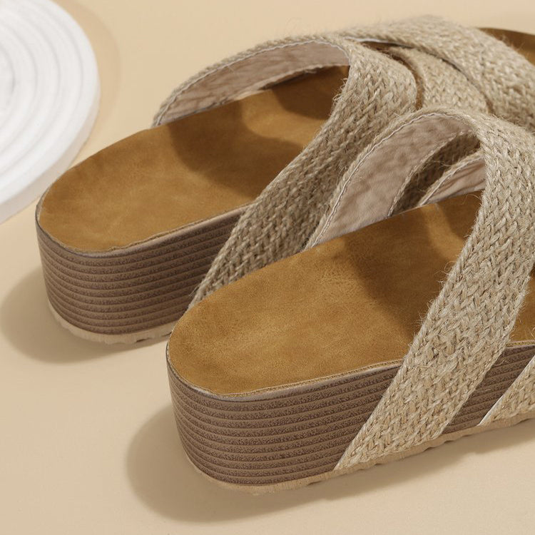 Woven Cross-strap Slippers Summer Platform Sandals Women Flat Beach Shoes Limorista