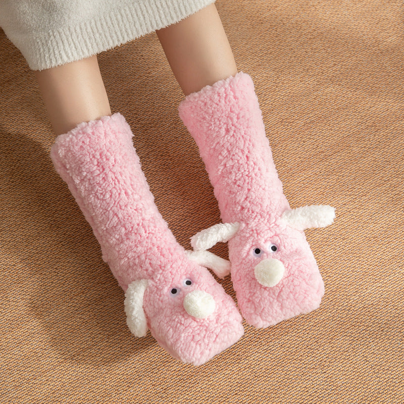 Cute Cartoon Dog Floor Socks Winter Warm Non-slip Plush Socks For Women Limorista