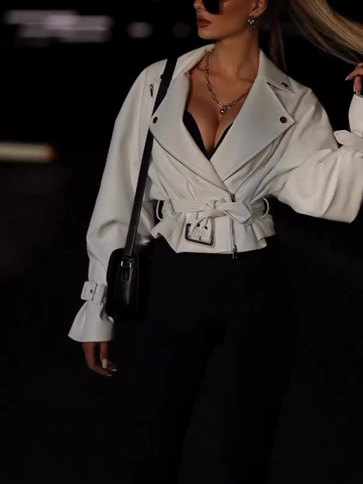 Solid Color Leather Cropped Jacket Limorista