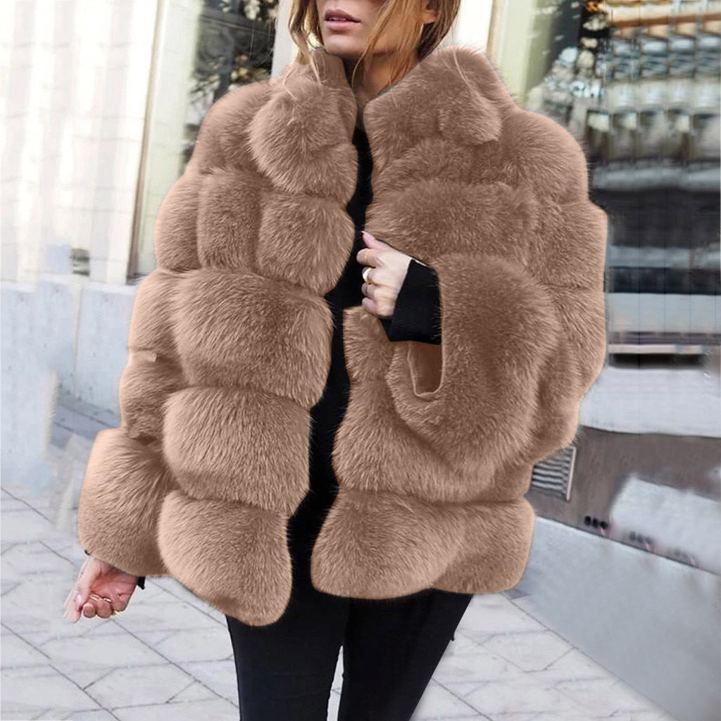 Faux fur stitching women&