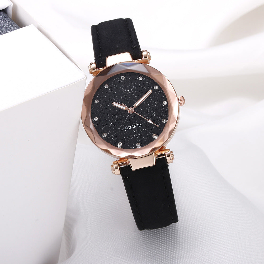 Casual Women Romantic Starry Sky Wrist Watch Leather Rhinestone Designer Ladies Clock Limorista