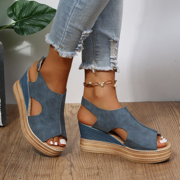 Peep Toe Sandals Women Wedge Heel Platform Buckle Shoes Summer Limorista