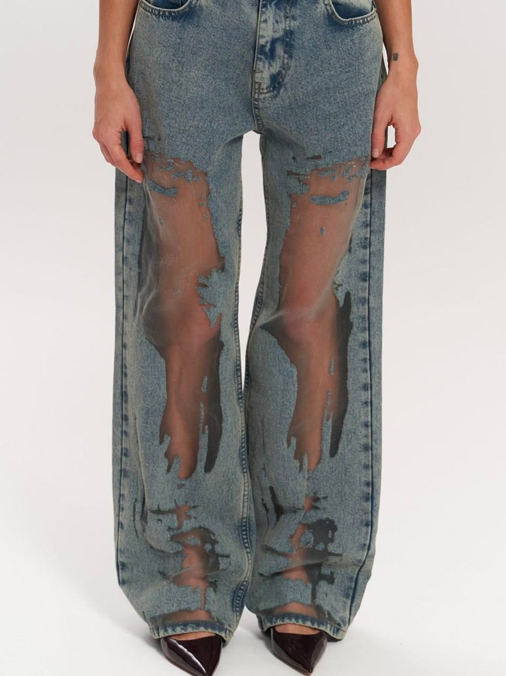 Vintage Straight-leg Hollow Textured Jeans Limorista