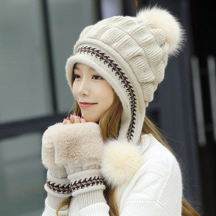Cozy Knit Fleece-Feel Beanie With Ear Flaps & Pompom Warm Winter Hat For Women Perfect For Skiing & Outdoor Activities Limorista