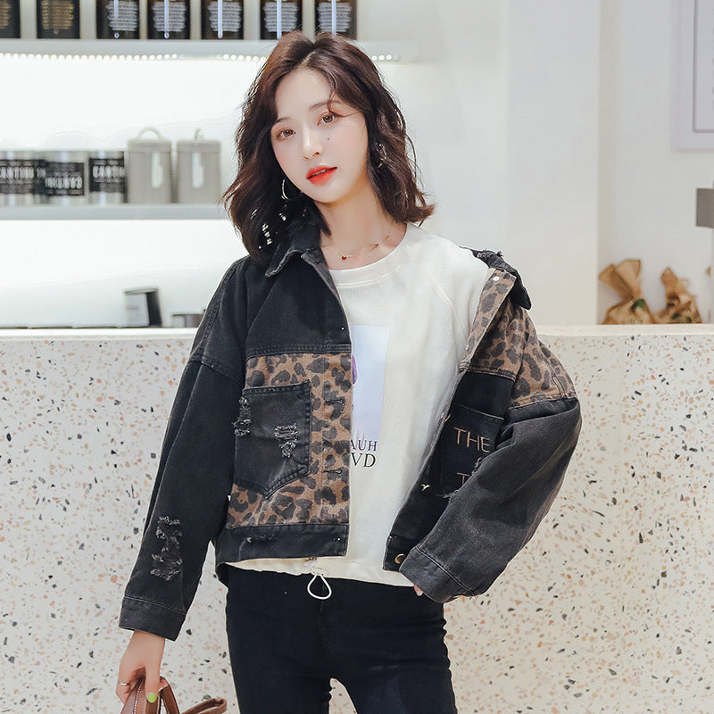 Limorista - Leopard stitched denim jacket
