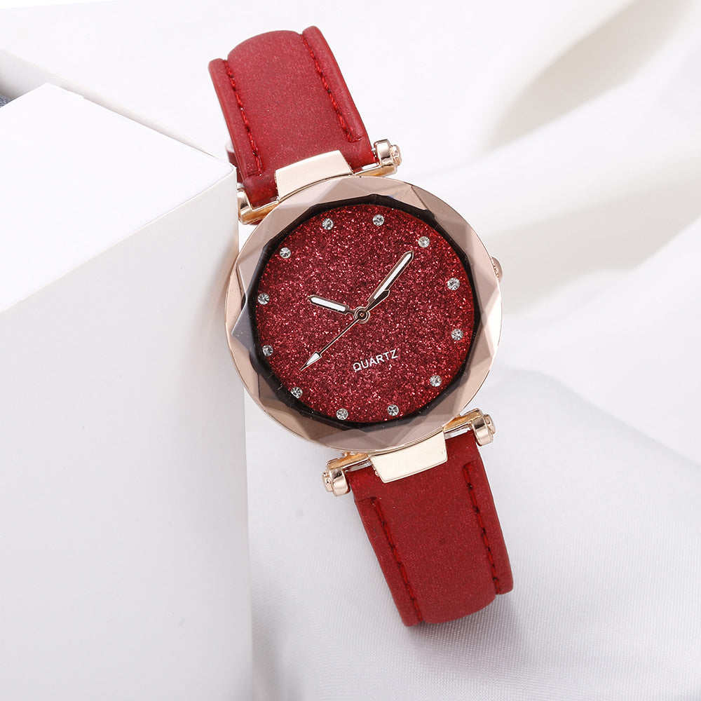 Casual Women Romantic Starry Sky Wrist Watch Leather Rhinestone Designer Ladies Clock Limorista