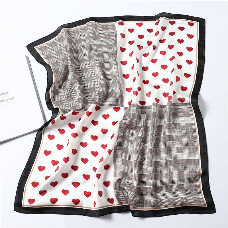 Ladies heart-shaped plaid silk scarf Limorista
