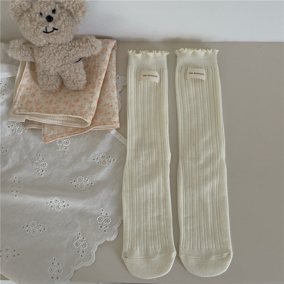New Autumn And Winter Sweet Ruffled Socks For Girls Solidcolor Mid-calf Length Limorista