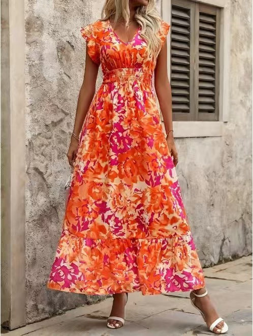 European And American Summer Seaside Vacation Style Fashion Floral Print Sleeveless Dress Limorista